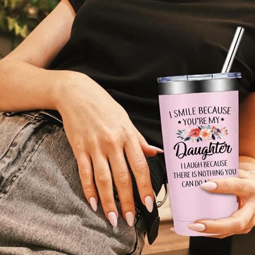 Mothers Day, Christmas, Birthday Valentine's Day Gifts for daughter Adult - I Smile Because You Are My Daughter Grifarny Daughter Gifts from Mom, Dad - to My Daughter Tumbler Cup 20oz