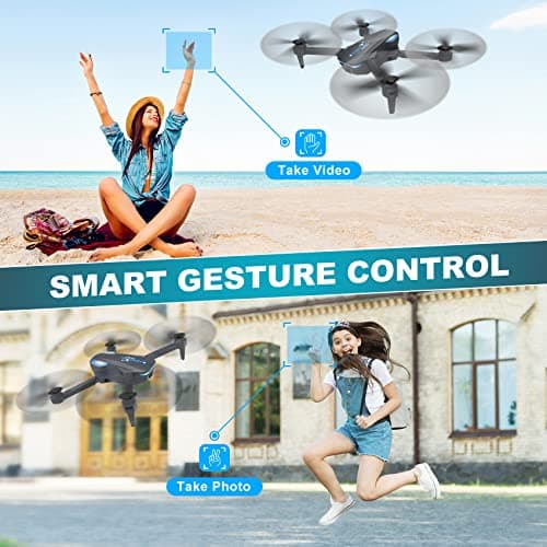 Drone with 1080P Camera for Beginners and Adults, Foldable Remote Control Quadcopter with Voice Control, Gestures Selfie, Altitude Hold, One Key Start, 3D Flips, 2 Batteries, Toy for Beginners