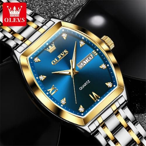 OLEVS Men's Stainless Steel Chronograph Watch, Big Face Gold Silver Black Tone Easy to Read Analog Quartz Watch, Luxury Waterproof Date Diamond Roman Arabic Numerals Dial Dress Watch for Men