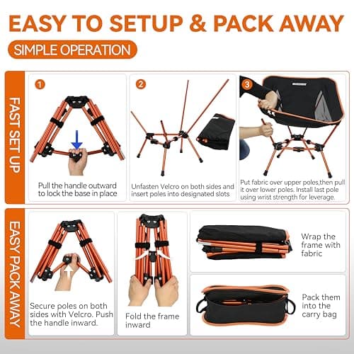 MARCHWAY Lightweight Folding Camping Chair, Portable Foldable Compact for Outdoor Camp, Travel, Beach, Picnic, Festival, Hiking, Backpacking, Supports 330Lbs (Orange)