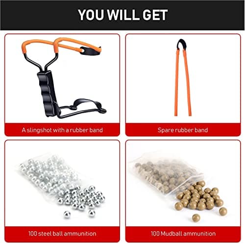 Professional Slingshot Set for Adults - A Simple but Powerful Hunting and Shooting Slingshot with a Sturdy Sling Shot Bow, 2 Packs of Slingshot Ammo, and a Slingshot Band.