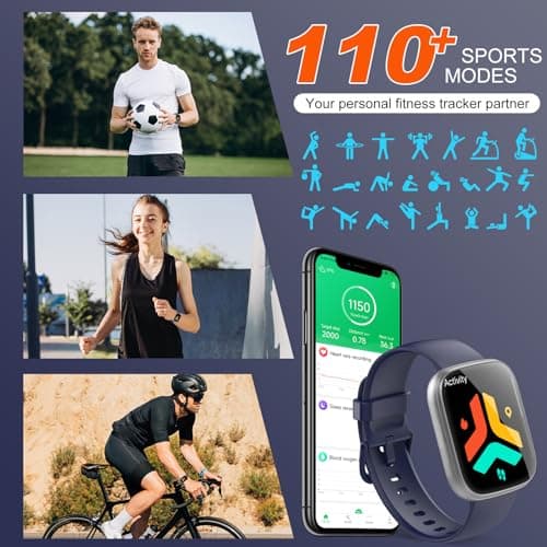 Puqo Puqo Smart Watches for Men Women, 1.95" HD Touchscreen Fitness Tracker with Bluetooth Calls, IP68 Waterproof, 120+ Sport Modes, 7-Day Battery, 24/7 Heart Rate & Sleep Monitor for Android iOS (Blue)