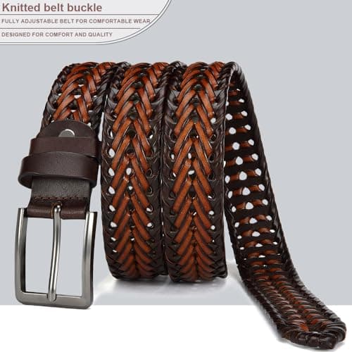 YOORAN Leather Braided Belts Men Golf Belt 1 3/8" Woven Belt Casual Jeans Gift Box