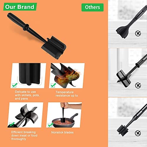 Meat Chopper, Premium Heat Resistant Meat Masher, 5 Blades Ground Beef Masher, Dishwasher Safe, Non Stick Hamburger Smasher, Nylon Potato Masher, Black B09WDNZP14