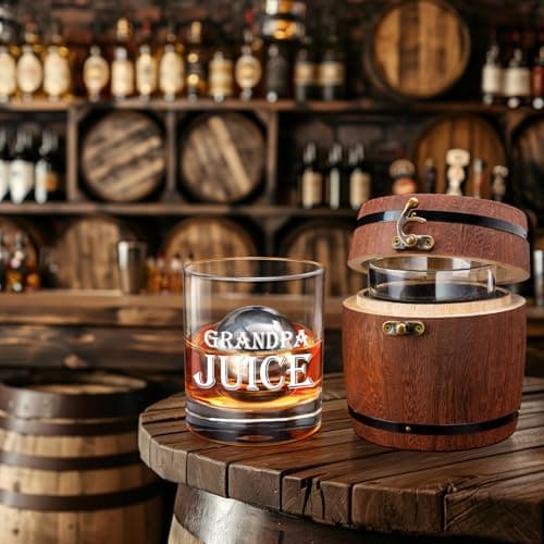 LIGHTEN LIFE Grandpa Juice Whiskey Glass Set 12 oz, Rocks Glasses Father's Day Ideas in Barrel Box, Unique Bourbon Glass Gifts for Men, Best Grandpas, Grandfather, Birthday, Christmas B0GWR6K4YN