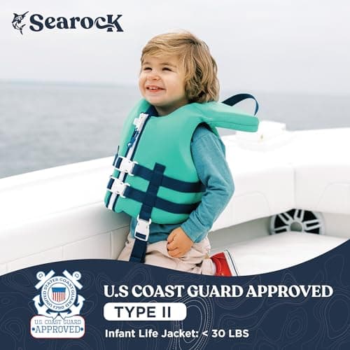 SearocK Children’s Life Jacket – US Coast Guard Approved Infant & Youth Life Vest for Boating, Fishing & Water Sports – Kids & Toddler PFD with Secure Buckles