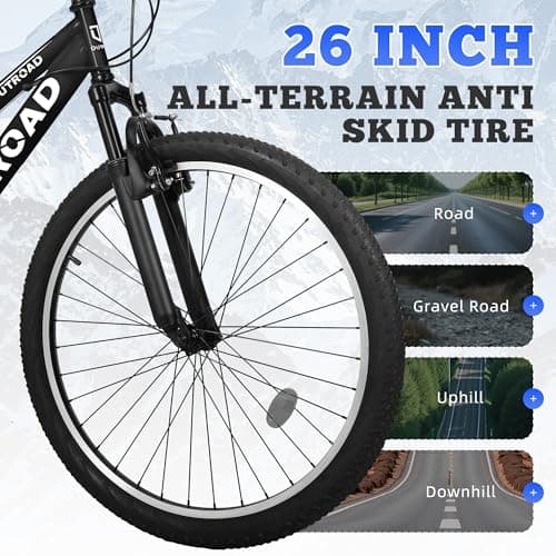 26 inch Mountain Bike Dual Full Suspension, Outdoor Hybrid Bikes,7-Speed/High-Carbon Steel, for Men Women Adult, MTB Bicycle with Suspension Fork,Sleek Colors