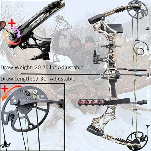 Archery Compound Bow Set 20-70 LBS, Draw Length 19"-31", up to IBO 320 fps, Hunting Compound Bow with All Accessories for Archery Hunting Target Shooting Practice RTH
