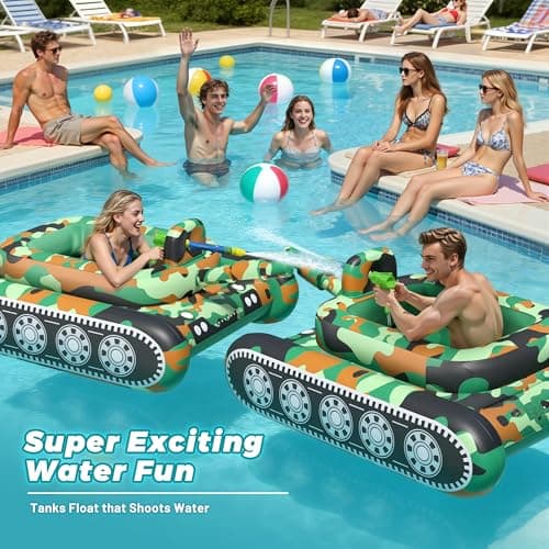JOSEN Inflatable Tank Pool Float, Swimming Pool Floaties Tank with Water Cannon Gun, Swim Raft Water Battle Fun for Lake, Pool Party, Beach & Backyard for Adults-Green