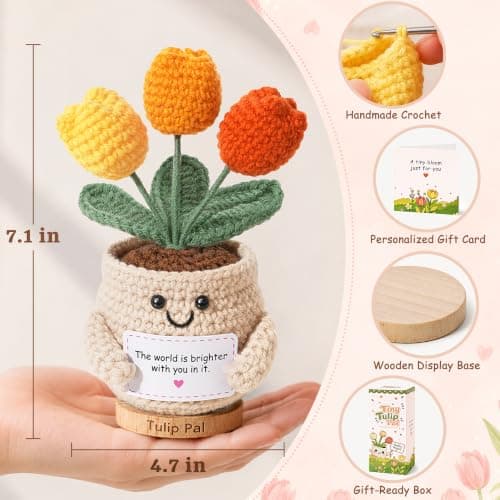 Positive Crochet, Appreciation Gifts for Coworkers, Employees, Boss, Friends, Nurses, Teachers, Retirement, Farewell (Orange) INSPRING Thank You Gifts for Women, Emotional Support Crochet Tulips Flower B0HC3DHJYS