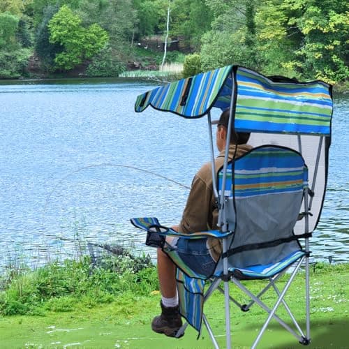Camping Chair with Adjustable Canopy Shade, Portable Folding Chair with Cup Holder & Side Pocket for Beach, Fishing, Camping - Support 330 LBS (Streak)