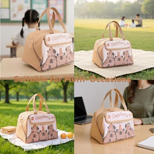 LUUTUUORA Capybara Lunch Bag Women, Insulated Lunch Box for Women, Reusable 10L LunchBox Multi-Pockets Cute Lunch Tote for Work Picnic Travel or Gifts-Capybara