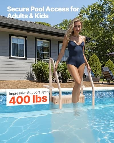 VEVOR Swimming Pool Ladder, 4-Step Double Handrails Stairs with Non-Slip Heavy Duty Steps, Max Load Capacity 400 lbs, for 48-54 in Inground & Above-Ground Pools of Any Decking Surface, Taupe