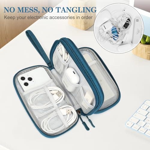 Wrist Strap, Waterproof, Double Layers Portable Electronics Travel Carrying Case for Cord, Charger, Daily Business Trips Use FYY Electronic Organizer, Travel Tech Pouch Bag, Cable Organizer Dark Green B0B7QQVMRT