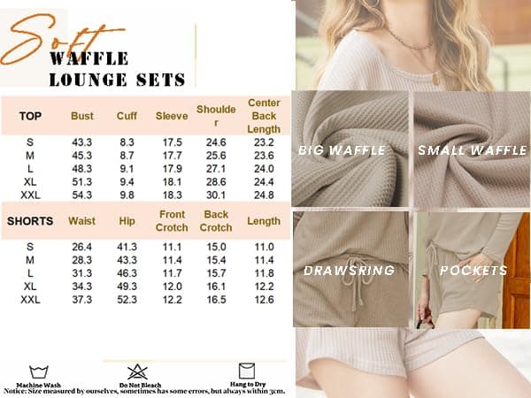 Drop Shoulder Pijamas de Mujer,Sexy Curved Hem Sleepwear,Round Neck Comfrt Sleepwear,Christmas Gift for Her,Sleepover Party Ekouaer Womens Waffle Knit Pajama Sets Long Sleeve Top and Short Lounge Set B09N3V12Q7