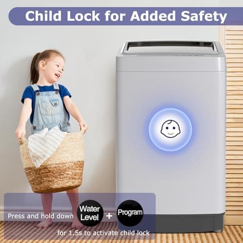 Giantex Portable Washing Machine, 1.5 cu.ft Compact Washer with Drain Pump, LED Display, 8 Programs, 10 Water Levels, Child Lock, 11 LBS Clothes Capacity for Apartment, Home, Dorms, RV (Gray & Black)