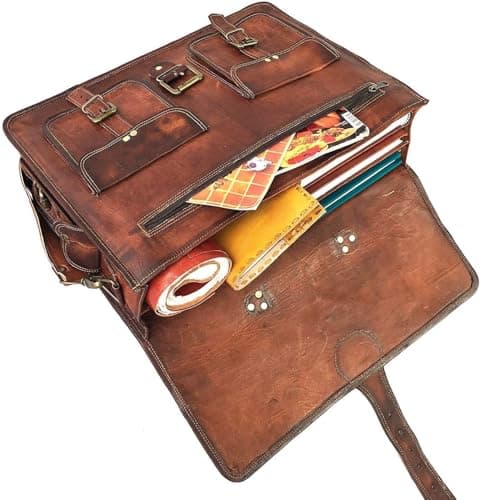 cuero Leather Messenger Bag for Men, 18 Inch Laptop Crossbody, Handmade Leather Shoulder Satchel Bag for Men, Full Grain Business Briefcase for Office/Work/Travel - Vintage Brown