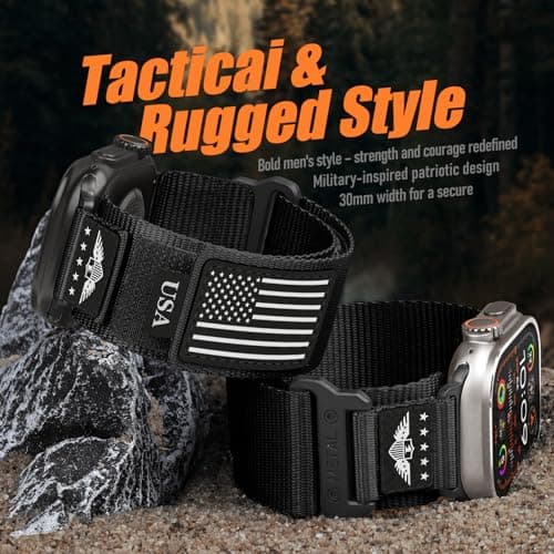 Rugged Nylon for Apple Watch Ultra 2/ Ultra 3 Band Series 11/10/9/8/7/6/5/4/3/SE iWatch Bands Men,Soft Woven Stars-Stripes Flag Wristbands Strap for Apple Watch Ultra 3/2/1 49mm 46mm 45mm 44mm 42mm