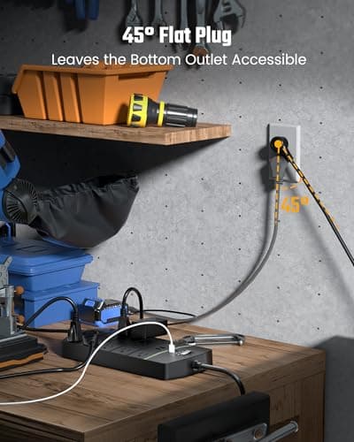 Power Strip,SUPERDANNY 5000 Joules Surge Protector with 13 AC Outlets 2 USB-A & 2 USB-C PD 20W Fast Charging Heavy Duty 14AWG/3C Industrial Grade Extension Cord for Workbench Home Office Black