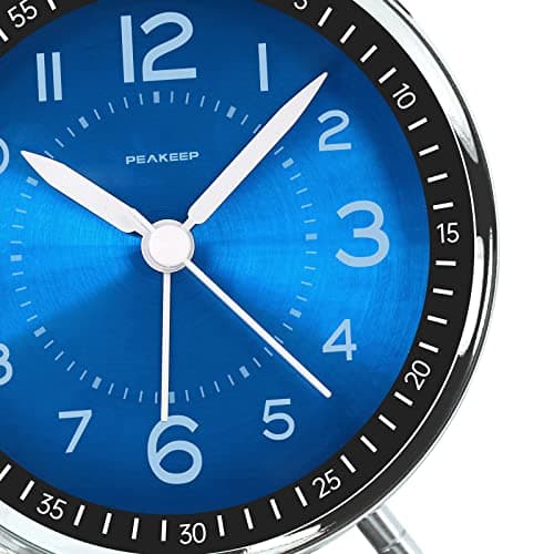 Peakeep Loud Alarm Clock for Heavy Sleepers Adults, Metal 4.5 Inches Twin Bell Battery Operated Analog Alarm Clocks for Bedrooms Decoration (Jewel Blue)
