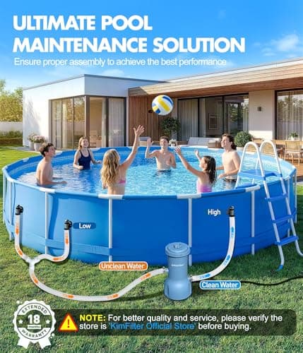 KimFilter Pro Series 1000 GPH Above Ground Pool Filter Pump, Powerful Pool Cartridge Filter Pump, Water Circulation and Filtration System -Improved Water Clean & Clarity, Pools Pumps Above Ground-Gray