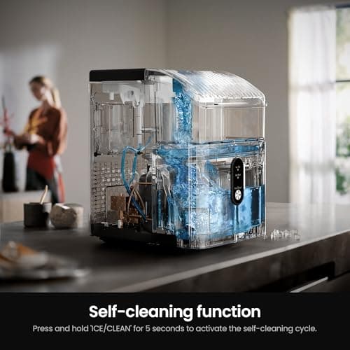 Kismile Nugget Ice Makers Countertop,Portable Ice Machine with Crushed Ice, 35lbs/Day,Self-Cleaning,One-Click Operation for Home Use(Silver)