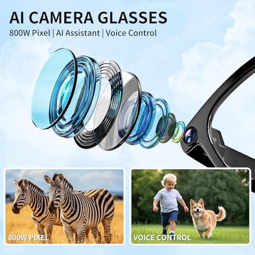 AI Translation Smart Glasses with 800W Camera, ENC Noise Cancelling Bluetooth 5.0, Real-Time Multilingual Translation (25 Languages), ChatGPT Compatible for Travel & Business (Black)