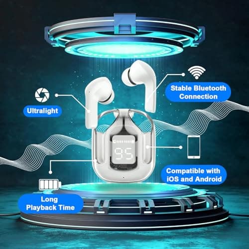 Wireless Earbuds,Bluetooth 5.4 Headphones Bass Stereo,Bluetooth Earbuds with ENC Noise Cancelling Mic,IPX8 Waterproof in Ear Earphones,48H Playtime LED Display in-Ear Ear Buds for iPhone/Android/iOS