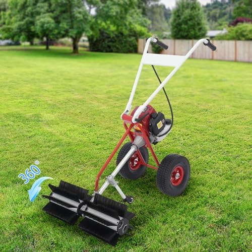 4 Stroke Gas Powered Lawn Sweeper,23.6 Inch Hand Push Sweeper for Leaves and Debris, Hand Push Yard Cleaner with Adjustable Handle for Driveway, Patio, Artificial Grass