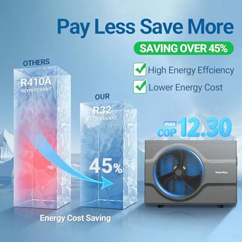 Inverter Electric Pool Heater for Inground Pool 120000 BTU Swimming Pool Heat Pump Above Ground Pool Heater 220V 33000 Gallon Heating or Cooling WiFi Control Schedule