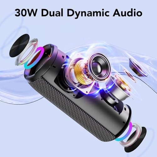 Portable Bluetooth Speaker, Bluetooth 5.4 Speaker, 30W Dual Speaker, 2.0 Channel, Deep Bass, 30H Playtime, Colorful RGB Lights, IPX7 Waterproof, TWS pairing for Outdoor/Home/Party/Travel, Gift Ideas