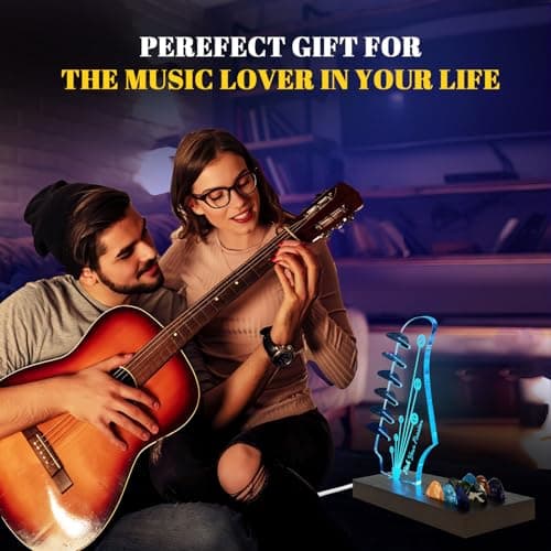 Wooden Guitar Pick Holders Music Gift for Men Guitar Music Lovers Players Guitarist, Guitar Accessories NZNDB Light Up Guitar Pick Holder for Picks Storage and Display B0DFPMTBMF