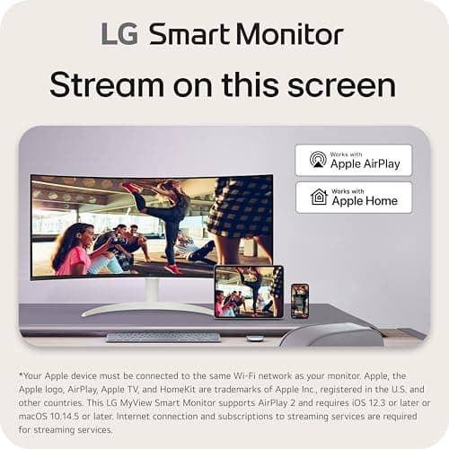 LG 34SR60QC-W 34-inch QHD (3440x1440) Curved Smart Monitor with Streaming, UltraWide Screen, webOS, HDR10, 100Hz, Built-in Speaker, AirPlay2, Screen Share, Bluetooth, ThinQ App, White