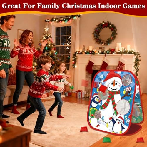 Christmas Party Games for Kids Adults, Bean Bag Toss Game Toys Double-Sided Foldable Cornhole Board with 8 Score Hole Christmas Theme Family Party Supplies Gifts for Carnival Yard Indoor Outdoor