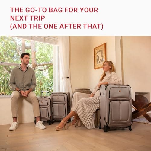 SwissGear Sion Softside Expandable Luggage – Large Checked Suitcase with 360 Degree Wheels & Retractable Handle – 29 Inch, Perfect for 7-9 Night Trips – Dark Gray