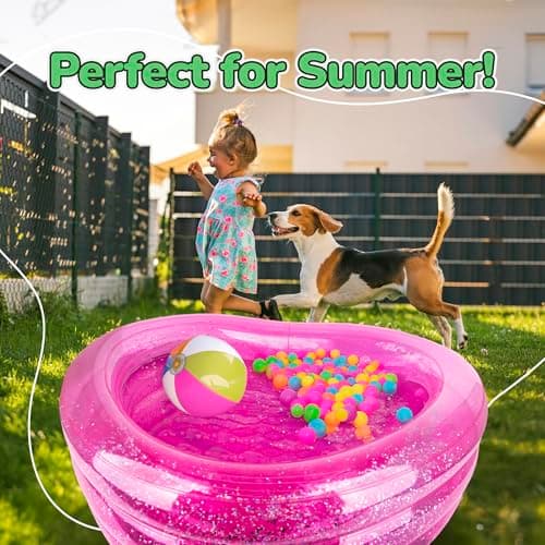 ArtCreativity Sparkly Inflatable Kiddie Pool with 3 Levels, Transparent Blow Up Pool for Kids with Silver Glitter and Cushioned Bottom, Easy to Inflate Outdoor Pools for Backyard, Summer Toys for Kids