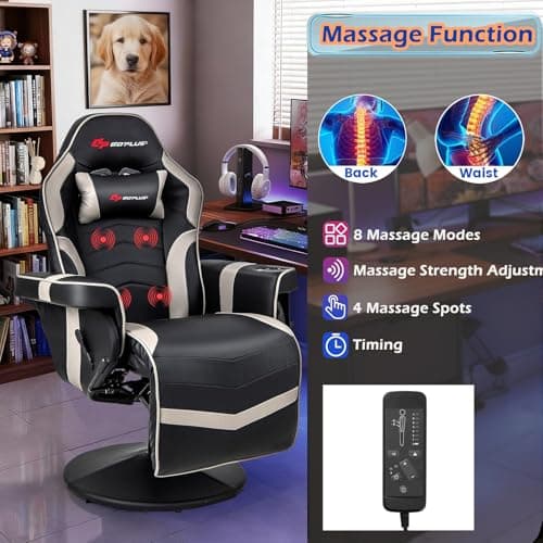 POWERSTONE Gaming Recliner, Adjustable Massage Gaming Chair with Cup Holder Footrest Ergonomic Single Sofa Living Room Home Theater Seating with Side Pouch (Grey)