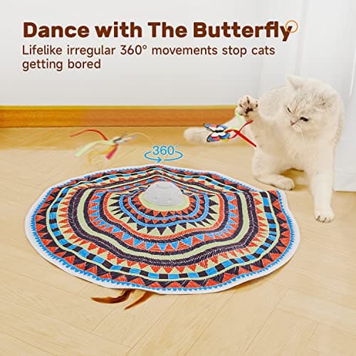 Potaroma Cat Toys Chargeable, 3in1 Hide and Seek, Automatic Interactive Fun, Fluttering Butterfly, Moving Feather, Kitten Wand, Indoor Kitty Exercise Kicker 22.8 Inch Cover for All Breeds