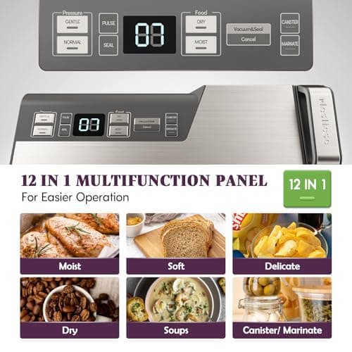 Mesliese Vacuum Sealer Machine, Powerful 95kPa 140W One Hand Operation Food Sealer, Double Seal Strip with Build-in Cutter & Countdown Display