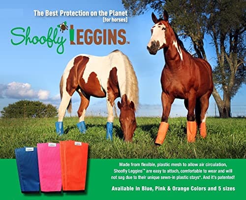 SHOOFLY Horse Leggins, Patented Loose Fitting Fly Boots, Breathable Plastic Mesh (Blue/Medium)
