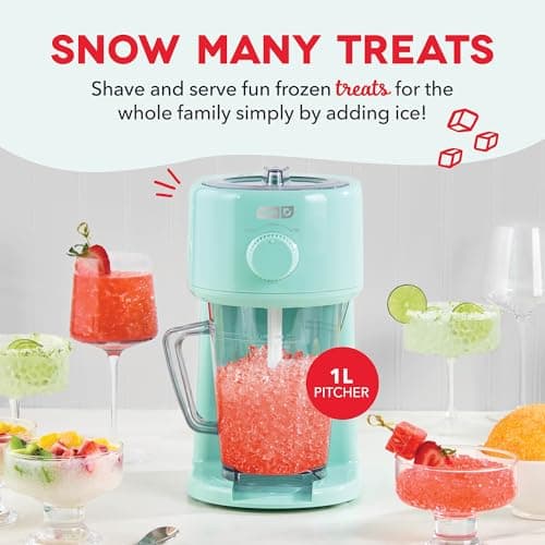 Dash Deluxe Shaved Ice & Slushy Maker - Easy-to-Use Slushy & Snow Cone Maker - Includes Serving Pitcher & Recipe Guide for Homemade Treats - Aqua
