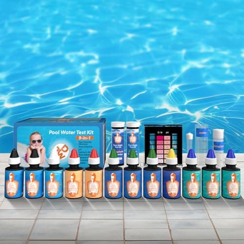 9 Way Pool Test Kit - Hot Tub and Spa Water Chemical Test Kit for pH & Total Chlorine & Free Chlorine & Bromine & Total Alkalinity & Calcium Hardness & Cyanuric Acid & Copper & Phosphate