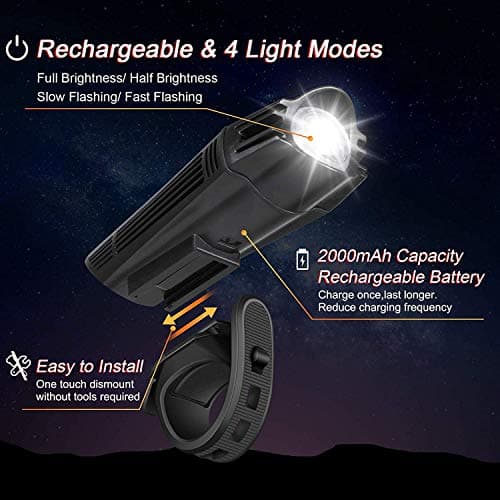 Ascher Ultra Bright USB Rechargeable Bike Light Set, Powerful Bicycle Front Headlight and Back Taillight, 4 Light Modes, Easy to Install for Men Women Kids Road Mountain Cycling B07FC9NRRR