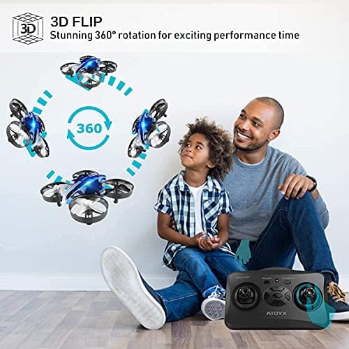 Mini Drone for Kids & Beginners, Indoor RC Nano Helicopter Quadcopter with Auto Hovering,3D Flips,Portable Hand Operated, Birthday＆ Children's Day Gift for Boys and Girls,Headless Mode & Remote Control,Blue.4-blade design-ATOYX