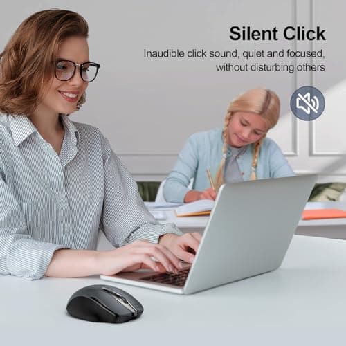 TECKNET Wireless Mouse (BT5.0/3.0 & 2.4G) Rechargeable 4800 DPI Silent USB A & Bluetooth Mouse 6 Buttons, Wide Compatibility - Grey