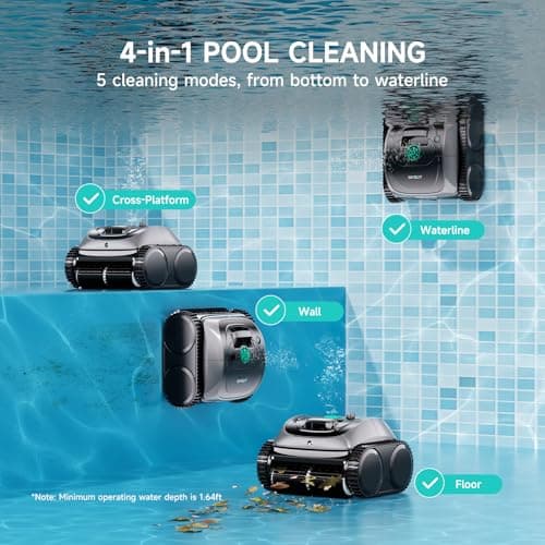 (2026 Upgrade) WYBOT C1 Cordless Robotic Pool Vacuum for Inground Pools, 150mins Above Ground Pool Cleaner 4-in-1 Wall & Waterline Cleaning Up to 1,615sq.ft, Smart App Navigation, Obsidian Green