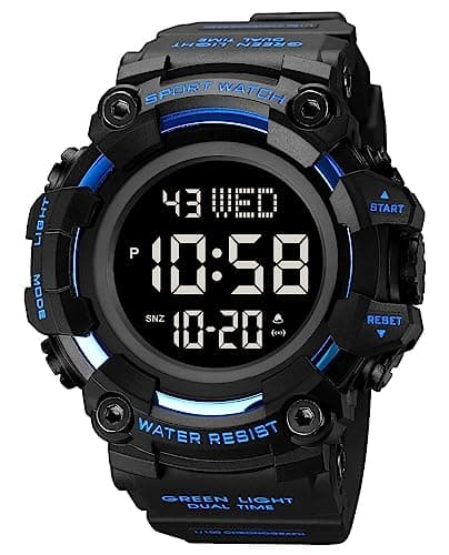 FANMIS Men's Digital 50M Waterproof Electronic Sport Watch Rubber Band Army Military 24H Time LED Light 164FT Water Resistant Calendar Date Day Watches