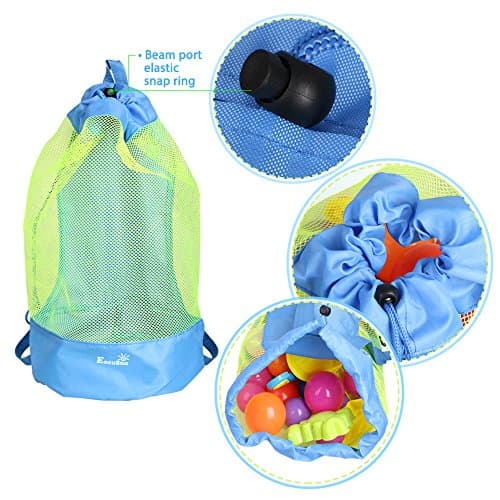 EocuSun Large Mesh Beach Bag Tote Durable Sand Away Drawstring Beach Backpack Swim and Pool Toys Balls Storage Bags Packs, Stay Away from Sand and Water, Toy Not Included
