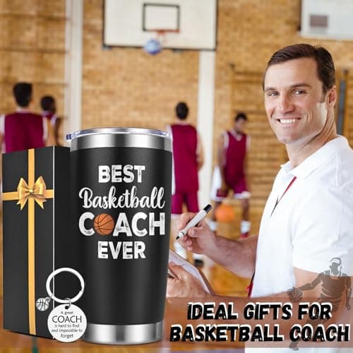 Lifecapido Basketball Coach Gifts, 20oz Coach Insulated Tumbler with Key Chain, Basketball Coach Appreciation Gifts for Men, Black
