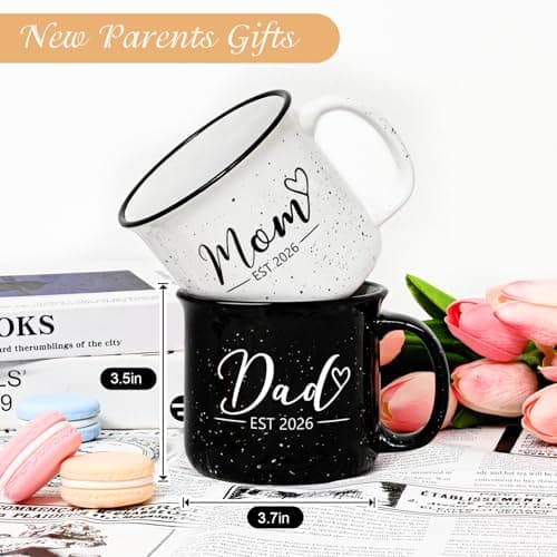Maustic Mom and Dad Mugs, New Parents Gifts for Couples, New Mom and Dad Est 2026 Gifts for Expecting First Time Parents, 15 Oz